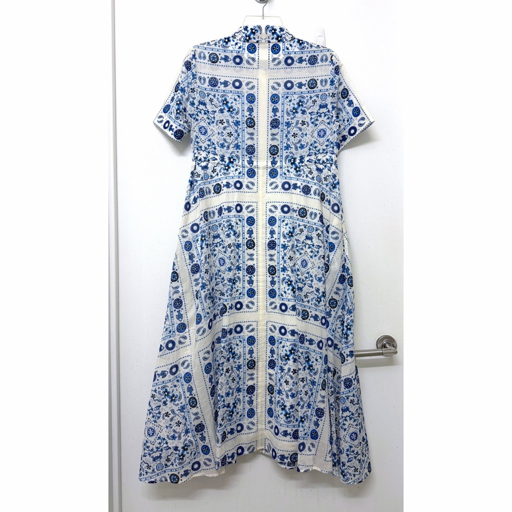 Tory Burch Pisces Dream Printed Shirt Dress Midi Blue Floral Paisley Bandana S - Picture 11 of 16